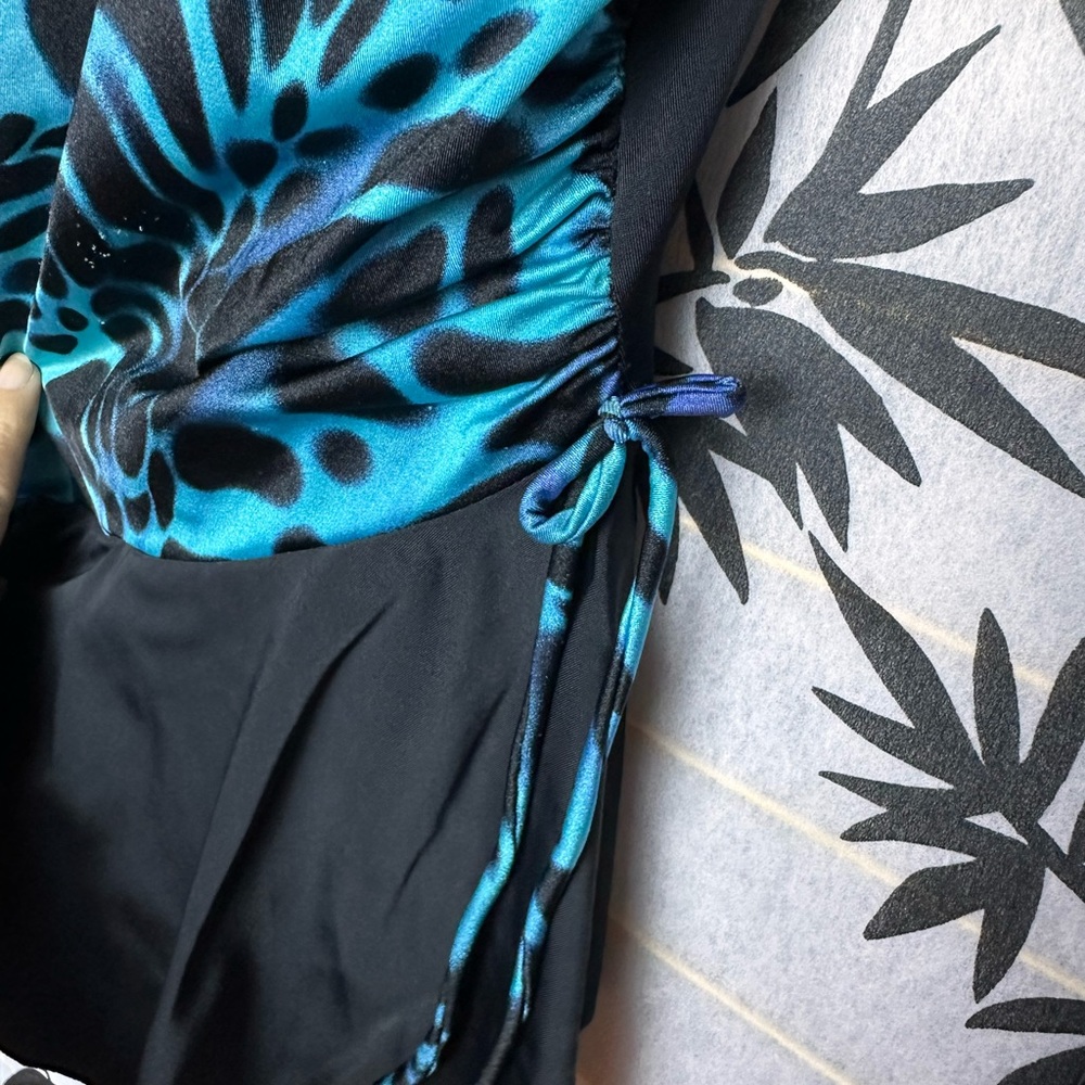 Longitude Blue Black Leopard print One Piece Swimsuit with Sarong Size 10 & 12 - Picture 4 of 8